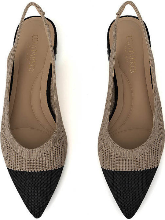 Pointed Toe Heels with Strap and Low Heel Beige