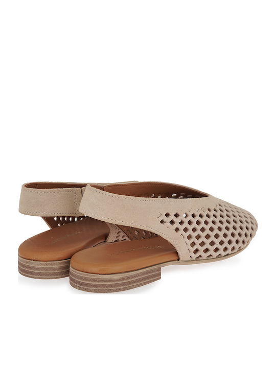Suede Heels With Low Heel Beige