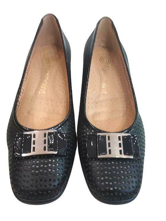 Leather Heels With Chunky Low Heel Black 631T