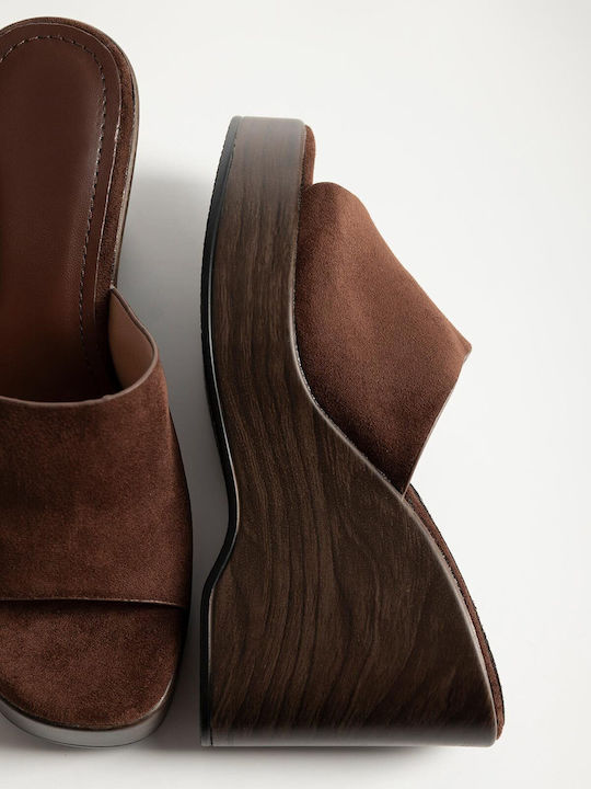 Mules Platformă Suede Fază Dama 903-652 Maro Sintetic Suede