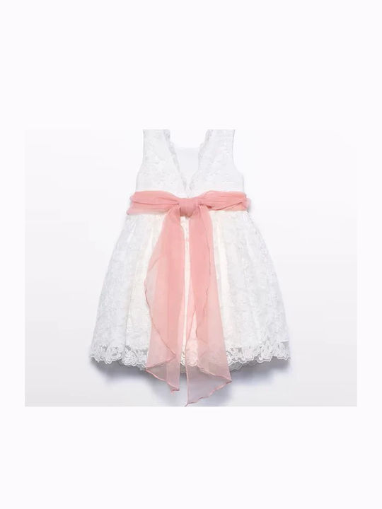Girls Dress Sleeveless with Lace for Flower Girl Set of 2 with Accessories White