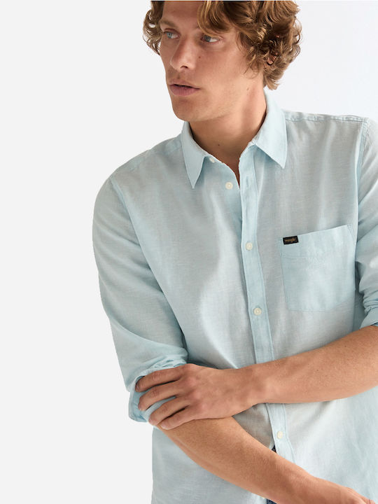 Long Sleeve Linen Shirt in Regular Fit Forget Me Not