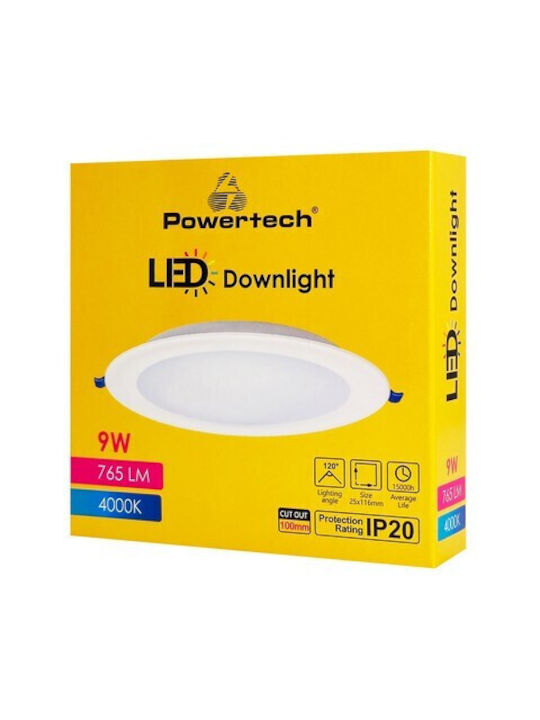 Powertech Kunststoff Deckenstrahler mit Eingebauter LED und Natürliches Weiß Licht Weiß 11,6x11,6cm