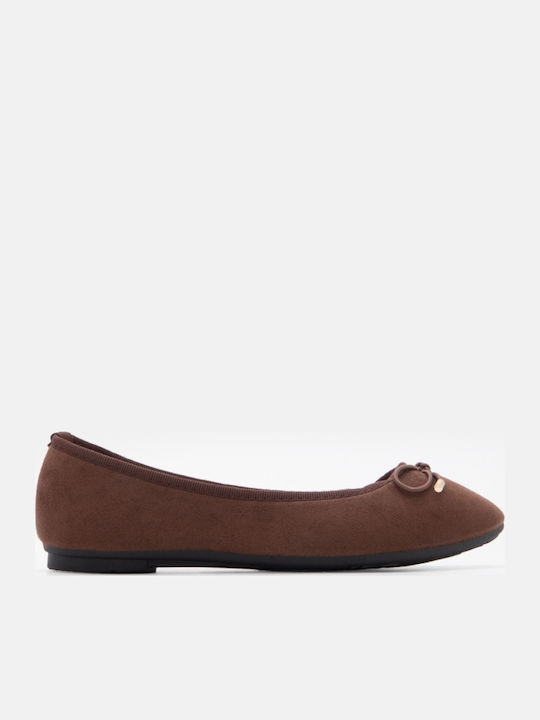 Women's Pointed Toe Ballerina Shoes In Brown Colour