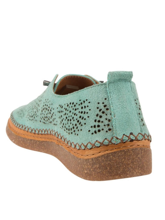 Leather Women's Ballerina Shoes In Green Colour