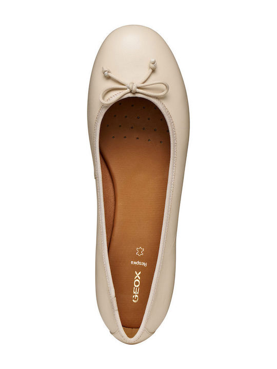 Palmaria Leather Women's Ballerina Shoes in Beige Colour