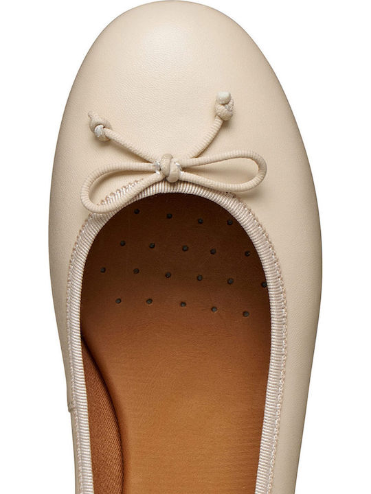 Palmaria Leather Women's Ballerina Shoes in Beige Colour