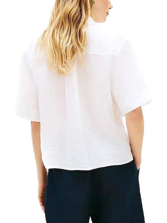 Tommy Hilfiger Short Sleeve Women's Linen Shirt White Tommy Hilfiger Short Sleeve Women's Linen Shirt White