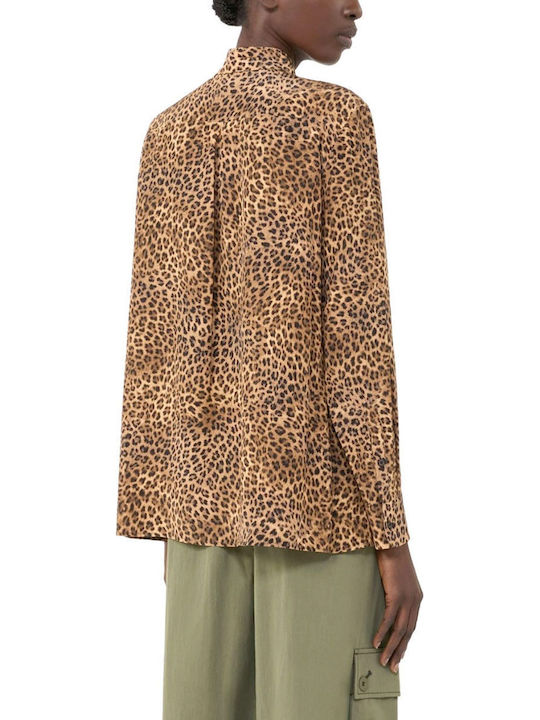 Long Sleeve Women's Silky Shirt Beige-Brown