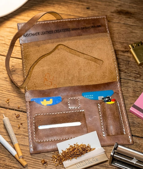 Gk Shoes Tobacco Pouch Made of Artificial Leather Handmade with Button Gk Brown