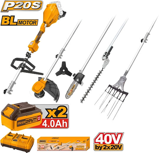 Ingco CSTLI2040386 3 in 1 Battery Garden Multi Tool Pole Saw Lawnmower Hedge Trimmer Attachment