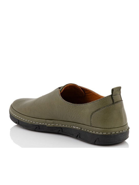Leather Women's Loafers in Khaki Colour