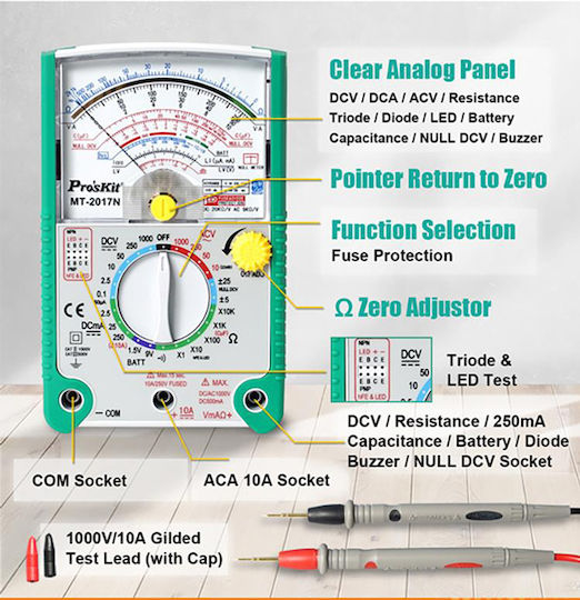 Analog Multimeter Analog + Buzzer + Diode + Transistor + Capacitor Capacitance Mt-2017n S/pro'skit