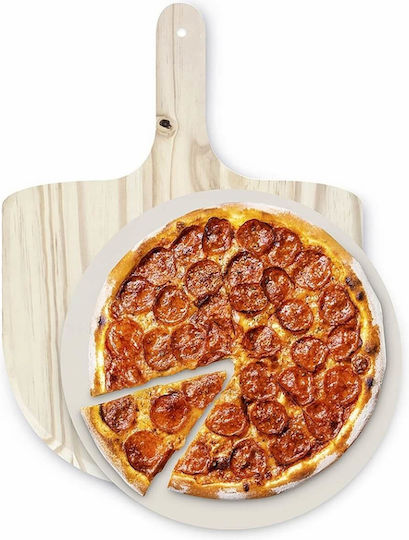 Excellent Houseware Pizza Baking Plate with Wooden Flat Grilling Surface 33cm