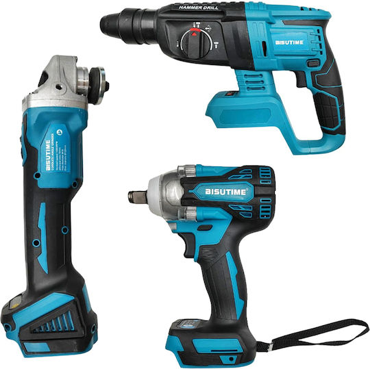 HL-06380 Battery Tool Set Angle Grinder Impact Wrench & Rotary Hammer 68V with 2 Batteries and Case