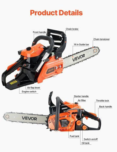 Vevor Gasoline Chainsaw 5.6kg with Blade 35.56cm and Easy Start