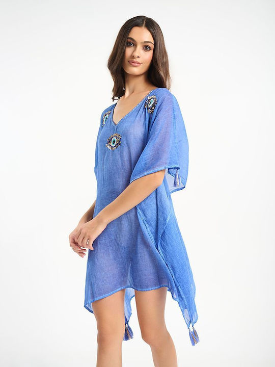 Ble Resort Collection Καφτάνι Παραλίας Μπλε Ble Resort Collection Καφτάνι Παραλίας Μπλε