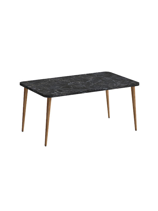 Rectangular Central Coffee Table Plane Made of Solid Wood Black Marble Effect W90xD55xH41cm