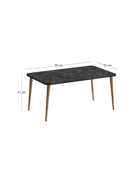 Rectangular Central Coffee Table Plane Made of Solid Wood Black Marble Effect W90xD55xH41cm