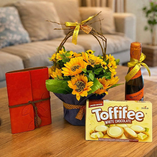 Sunflower Delight Set Blumenkorb Elegantes Journal Mionetto Prosecco Toffifee