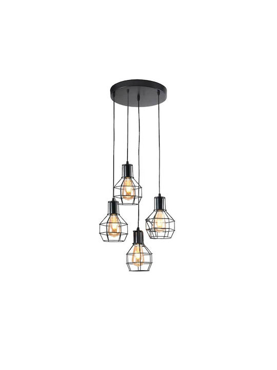 Klikareto Perro Pendant Light Black Grid for 4 Bulbs E27 45x105cm
