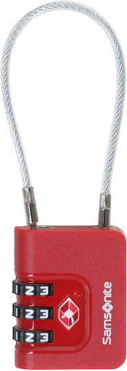 Samsonite Cablelock 3 Dial Steel Padlock with Cable Combination with TSA Certification 35mm Red 1pcs