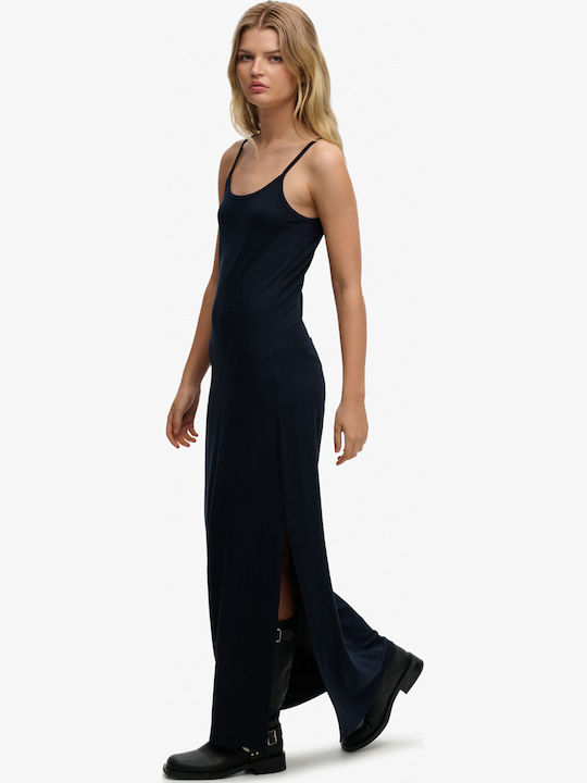 Cami Summer Maxi Slip Dress with Tearing Navy Blue