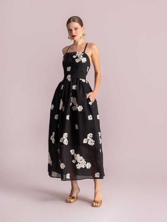 Summer Midi Dress for Wedding Christening Open Back Black