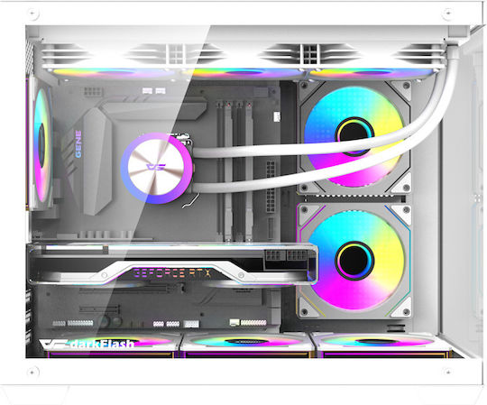Darkflash B275 Pro Gaming Mini Tower Computer Case with Side Window and ARGB Lighting White +6 Fans