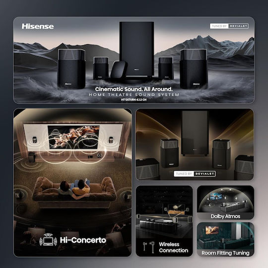 Hisense Комплект Високоговорители За Домашно Кино 4.1.2 HT SATURN Dolby Atmos Черен