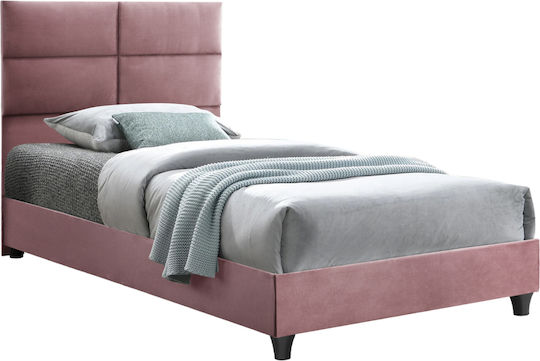 Milo Single Bed Upholstered with Velvet Pink for Mattress 90x200cm