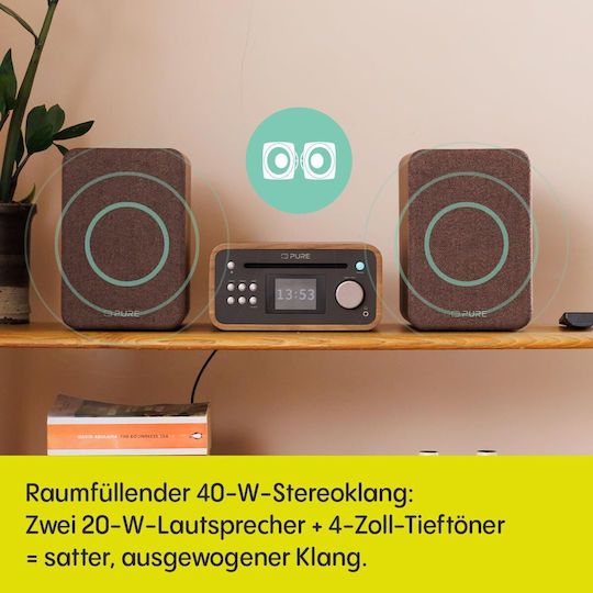 Pure Ηχοσύστημα 2.0 Classic Stereo Mini με CD Player και Bluetooth Καφέ