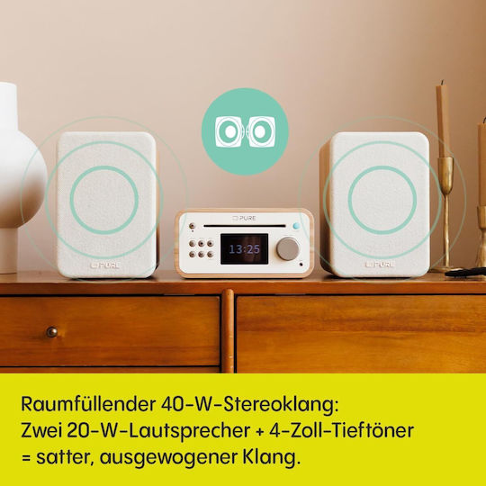 Pure Sistem audio 2 Classic Stereo Mini cu CD Player și Bluetooth Alb