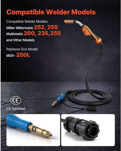 Vevor 250a Mig Welding Gun 4.57m Cable Replacement Miller Mdx-250 11pcs Mig Welding Contact Tips