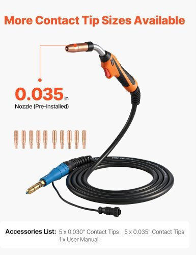 Vevor 250a Mig Welding Gun 4.57m Cable Replacement Miller Mdx-250 11pcs Mig Welding Contact Tips
