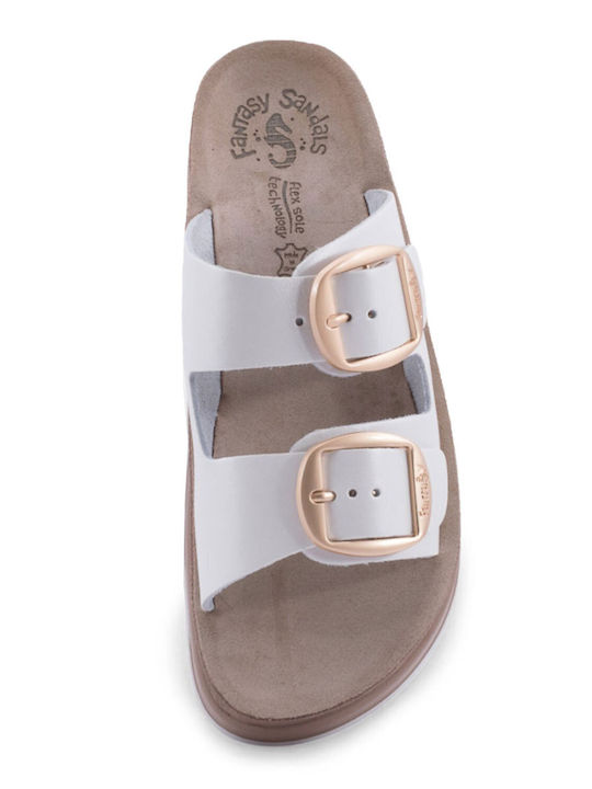 Zefi Leather Women's Flat Sandals White Pearl