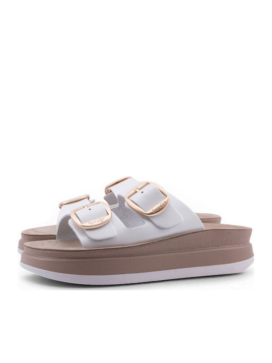 Zefi Leather Women's Flat Sandals White Pearl