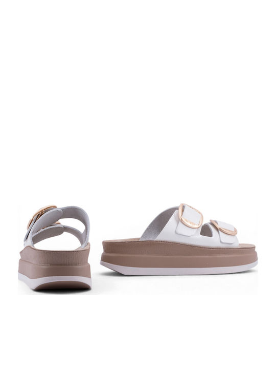 Zefi Leather Women's Flat Sandals White Pearl