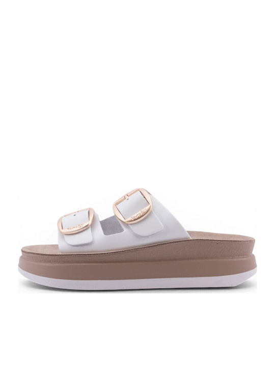 Zefi Leather Women's Flat Sandals White Pearl