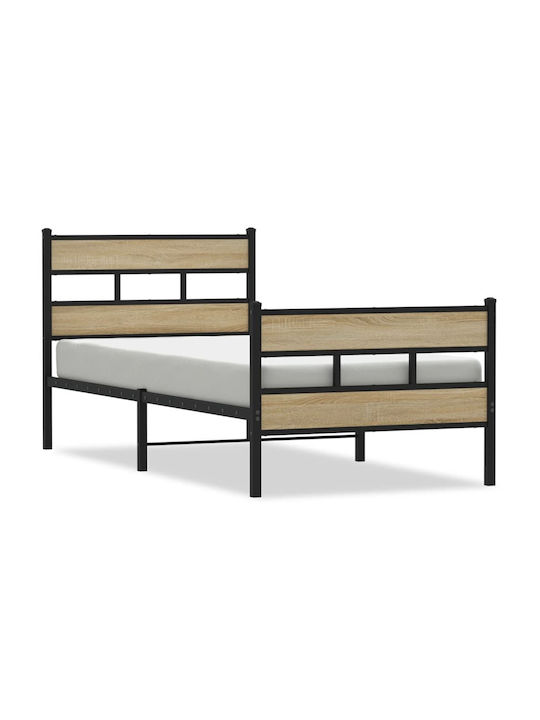 Double Wooden Bed Smoke Oak with Slats for Mattress 107x203cm