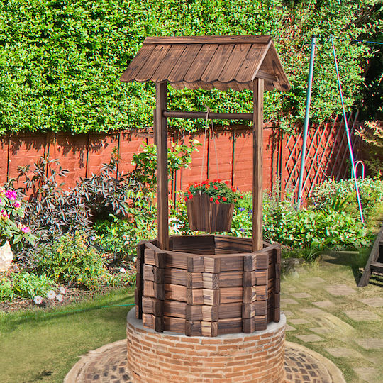 Costway Wooden Wishing Well Flower Pot Bucket Rustic Garden Decoration Hz10395cf
