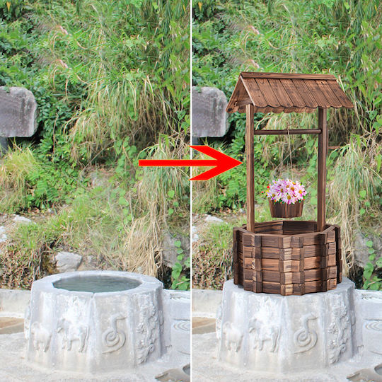 Costway Wooden Wishing Well Flower Pot Bucket Rustic Garden Decoration Hz10395cf