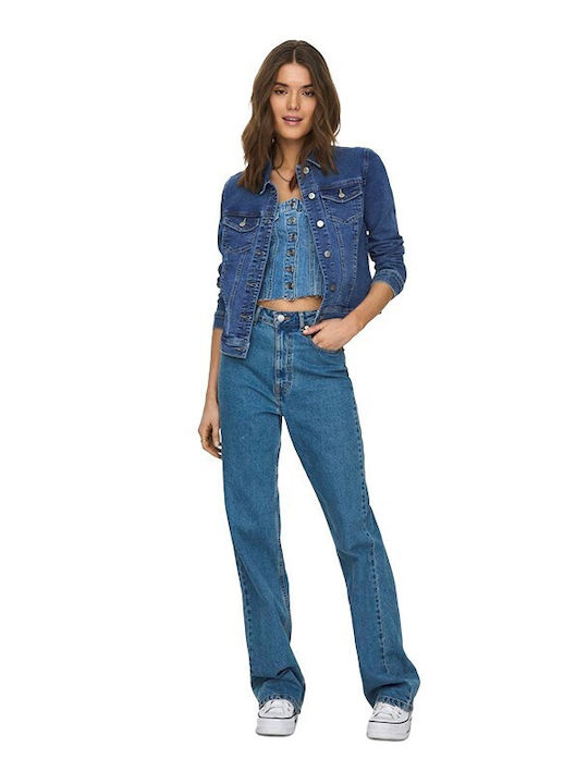 Wonder Women's Short Jean Jacket for Spring or Autumn Blue