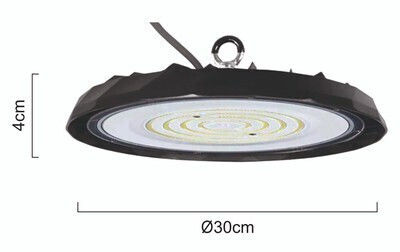 Powertech Kommerzielle Glockenlichter 100W Kühles Weiß 10000lm mit Eingebauter LED Schwarz Ø30xH4cm