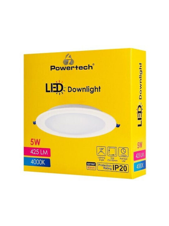 Powertech Kunststoff Deckenstrahler mit Eingebauter LED und Natürliches Weiß Licht Weiß 10x10cm