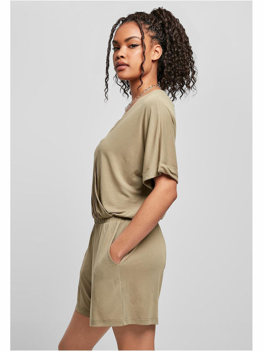 TB4370 Women's Short Sleeve One-piece Shorts Khaki