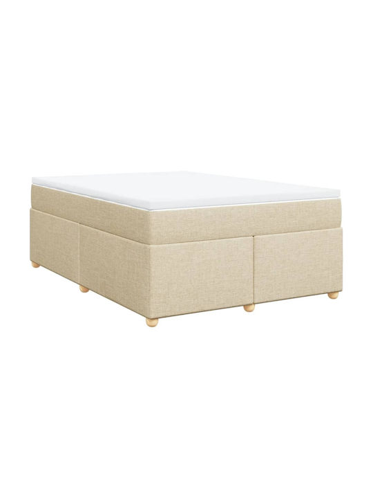 Vidaxl Boxspringbett mit Matratze Creme 160x200cm Stoff 1 Stück Doppelbett Creme