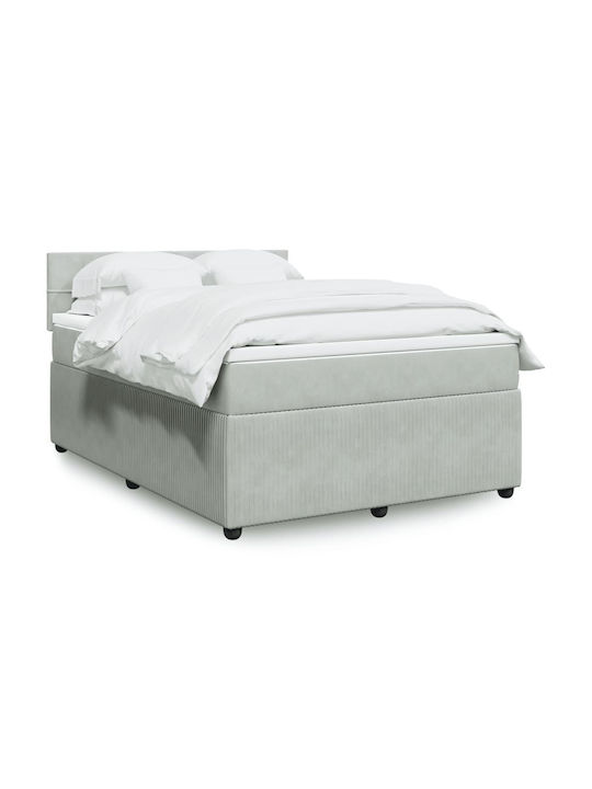 Bed Double Upholstered with Fabric Light Gray with Slats & Mattress 140x190cm