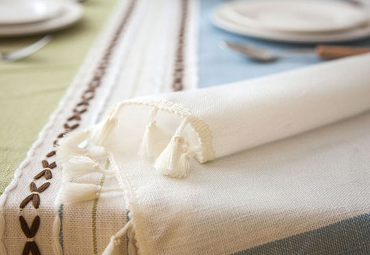 FRIPIA Linen Tablecloth With Blue-Green Embroidery 140x220cm