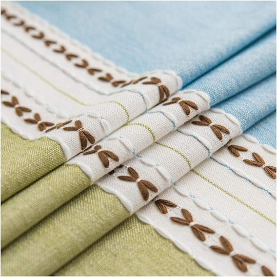 FRIPIA Linen Tablecloth With Blue-Green Embroidery 140x220cm